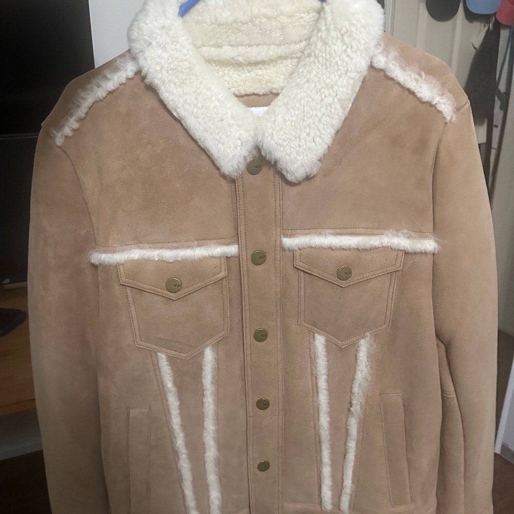 Uggs Tan Shearling Jacket with White Accents